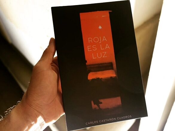 UNA MANO SOSTIENE EL LIBRO 'ROJA ES LA LUZ' DE CARLOS CASTAÑÓN